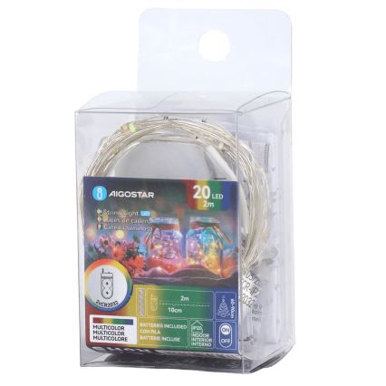 Aigostar - LED karácsonyi fényfüzér 20xLED/2xCR2032 2m többszínű