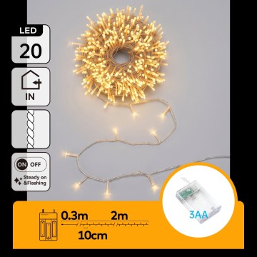 Aigostar - LED karácsonyi fényfüzér 20xLED/3xAA 2,3 m meleg fehér