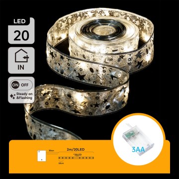 Aigostar - LED karácsonyi fényfüzér 20xLED/3xAA 2 m meleg fehér ezüstszínű