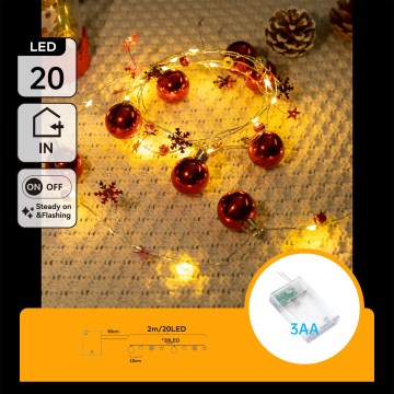 Aigostar - LED Karácsonyi fényfüzér 20xLED/3xAA 2 m meleg fehér