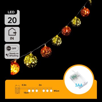 Aigostar - LED karácsonyi fényfüzér 20xLED/3xAA 2 m meleg fehér