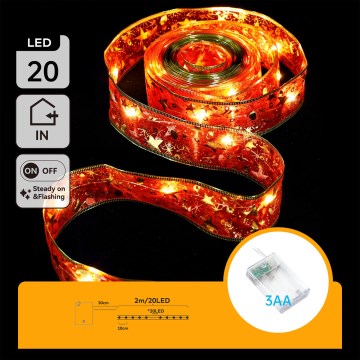 Aigostar - LED karácsonyi fényfüzér 20xLED/3xAA 2 m meleg fehér, piros