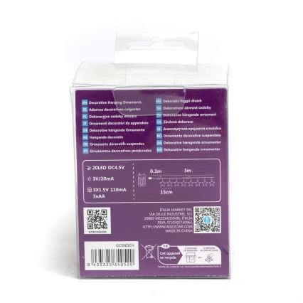 Aigostar - LED Karácsonyi fényfüzér 20xLED/3xAA 3,3m csillagok