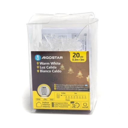 Aigostar - LED Karácsonyi fényfüzér 20xLED/3xAA 3,3m fák