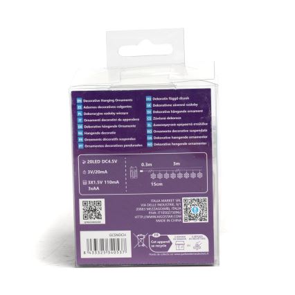 Aigostar - LED karácsonyi fényfüzér 20xLED/3xAA 3,3m hópelyhek