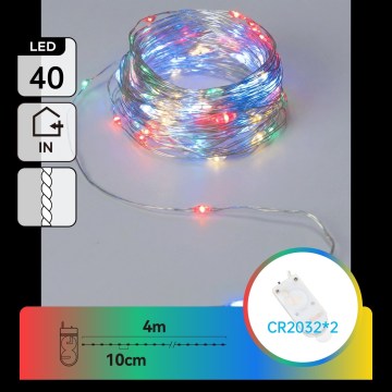 Aigostar - LED karácsonyi fényfüzér 40xLED/2x3V 4m többszínű