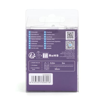 Aigostar - LED karácsonyi fényfüzér 50xLED/3xAA 5,3m színes