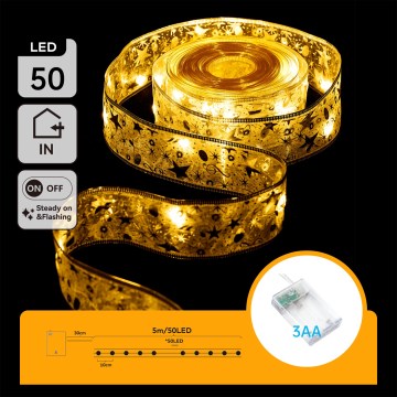 Aigostar - LED karácsonyi fényfüzér 50xLED/3xAA 5m meleg fehér arany