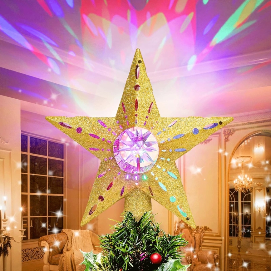 Aigostar - LED karácsonyi hópehelyvetítő LED/5W/230V többszínű arany csillag
