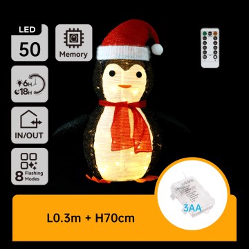 Aigostar - LED karácsonyi kültéri dekoráció 50xLED/3xAA 0,7m IP44 pingvin + távirányító