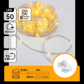 Aigostar - LED karácsonyi kültéri fényfüzér 50xLED/8 funkció 3xAA 5,3m IP44 meleg fehér