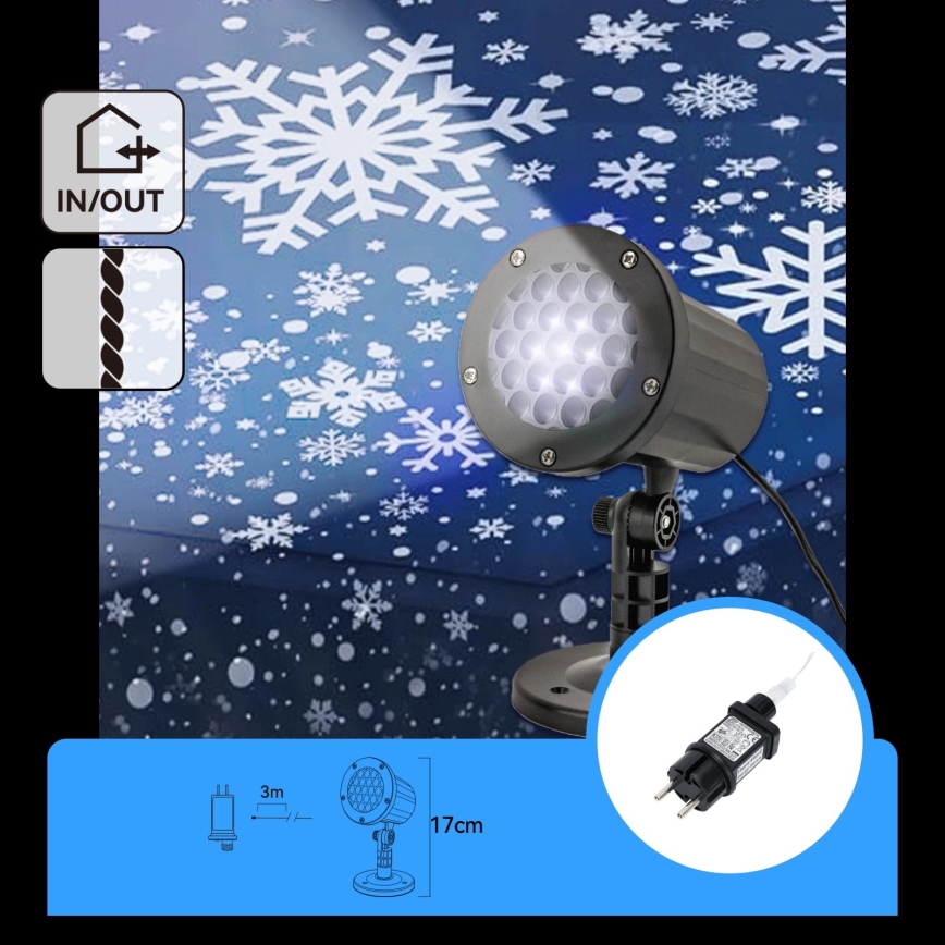 Aigostar - LED karácsonyi kültéri hópehely vetítő LED/5W/230V IP44 hideg fehér