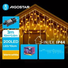 Aigostar - LED Karácsonyi kültéri lánc 200xLED/8 funkció 13x0,6m IP44 meleg fehér