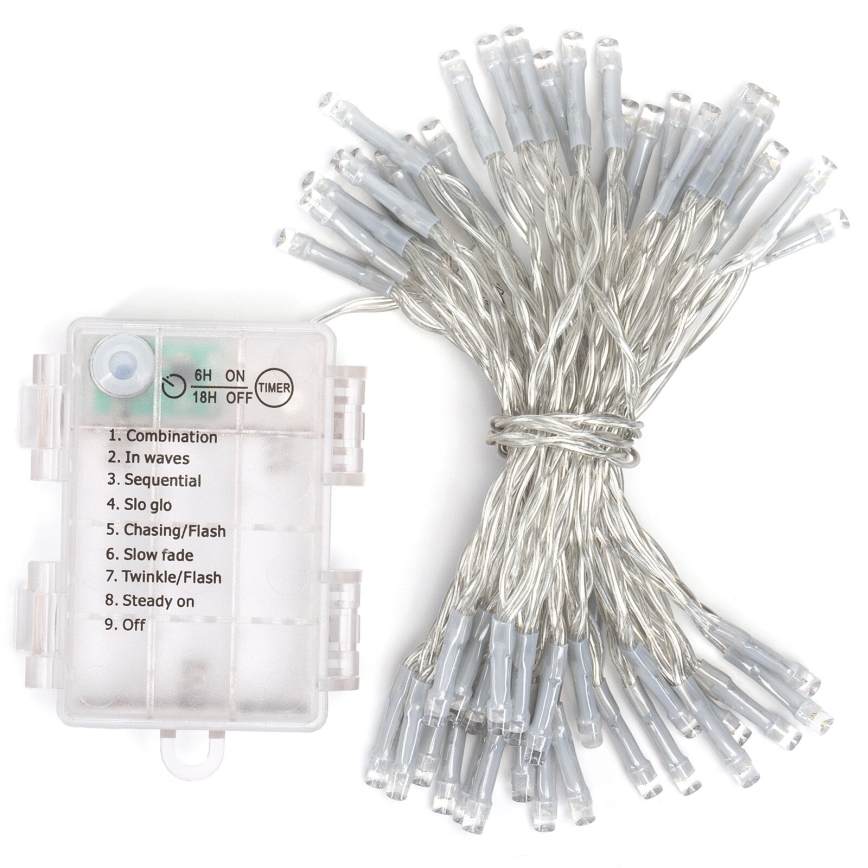 Aigostar - LED Karácsonyi kültéri lánc 50xLED/8 funkció 3xAA 5,3m IP44 meleg fehér