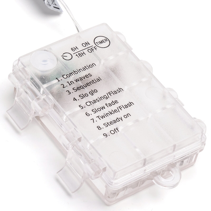 Aigostar - LED Karácsonyi kültéri lánc 50xLED/8 funkció 3xAA 5,3m IP44 meleg fehér