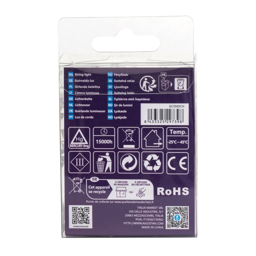 Aigostar - LED Karácsonyi kültéri lánc 50xLED/8 funkció 3xAA 5,3m IP44 meleg fehér