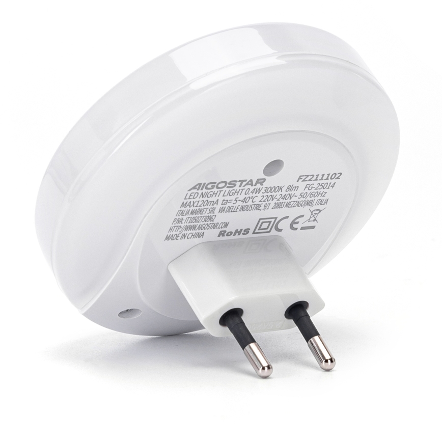 Aigostar - LED éjszakai lámpa alkonyérzékelővel, konnektorba csatlakoztatható, USB-vel, LED/0,4W/230V
