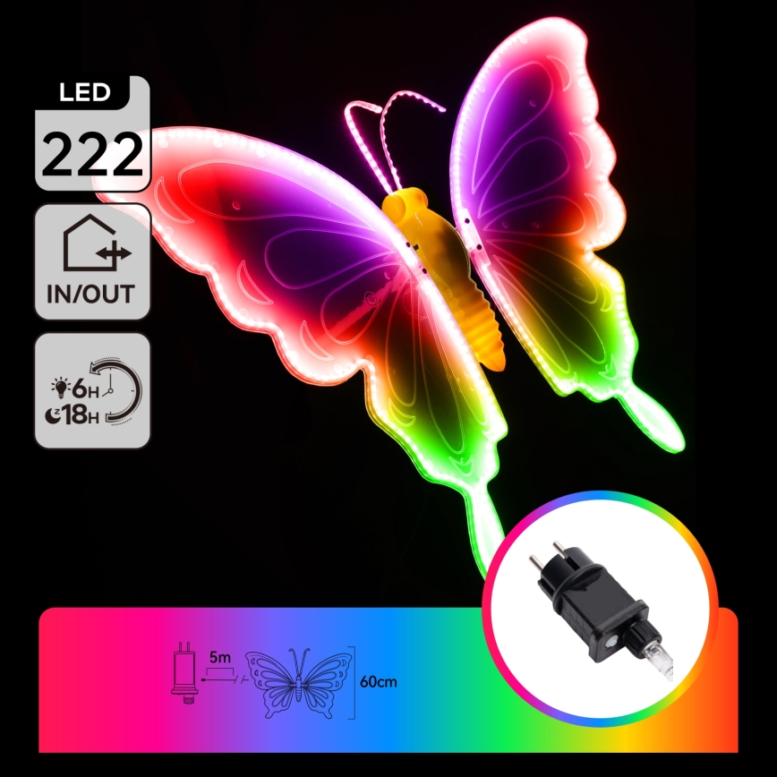 Aigostar - LED kültéri dekoráció 222xLED/12W/230V 60 cm IP44 pillangó/többszínű