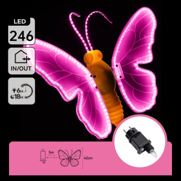 Aigostar - LED kültéri dekoráció 246xLED/9W/230V 42 cm IP44 pillangó/rózsaszín