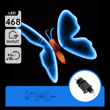 Aigostar - LED kültéri dekoráció 468xLED 75 cm IP44 pillangó/kék