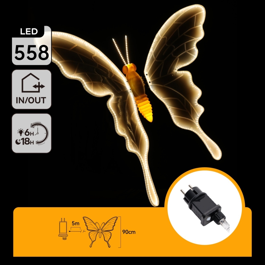 Aigostar - LED kültéri dekoráció 558xLED 90 cm IP44 pillangó/meleg fehér