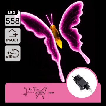 Aigostar - LED kültéri dekoráció 558xLED 90 cm IP44 pillangó/rózsaszín