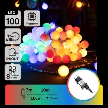 Aigostar - LED kültéri dekorációs fényfüzér, 100 LED, 8 világítási mód, 10 m, IP44, többszínű