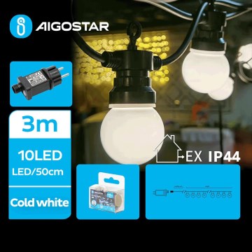 Aigostar - LED kültéri dekorációs fényfüzér 10xLED/3m IP44 hideg fehér