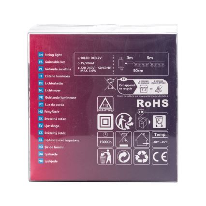 Aigostar - LED kültéri dekorációs fényfüzér 10xLED/8m IP44 hideg fehér