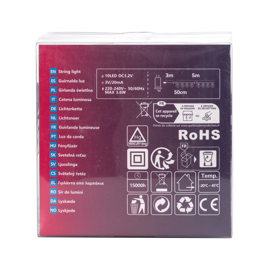 Aigostar - LED kültéri dekorációs fényfüzér 10xLED/8m IP44 hideg fehér
