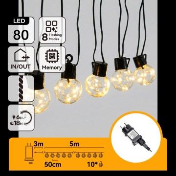 Aigostar - LED kültéri dekorációs fényfüzér 80xLED/8 funkció 5 m IP44 meleg fehér