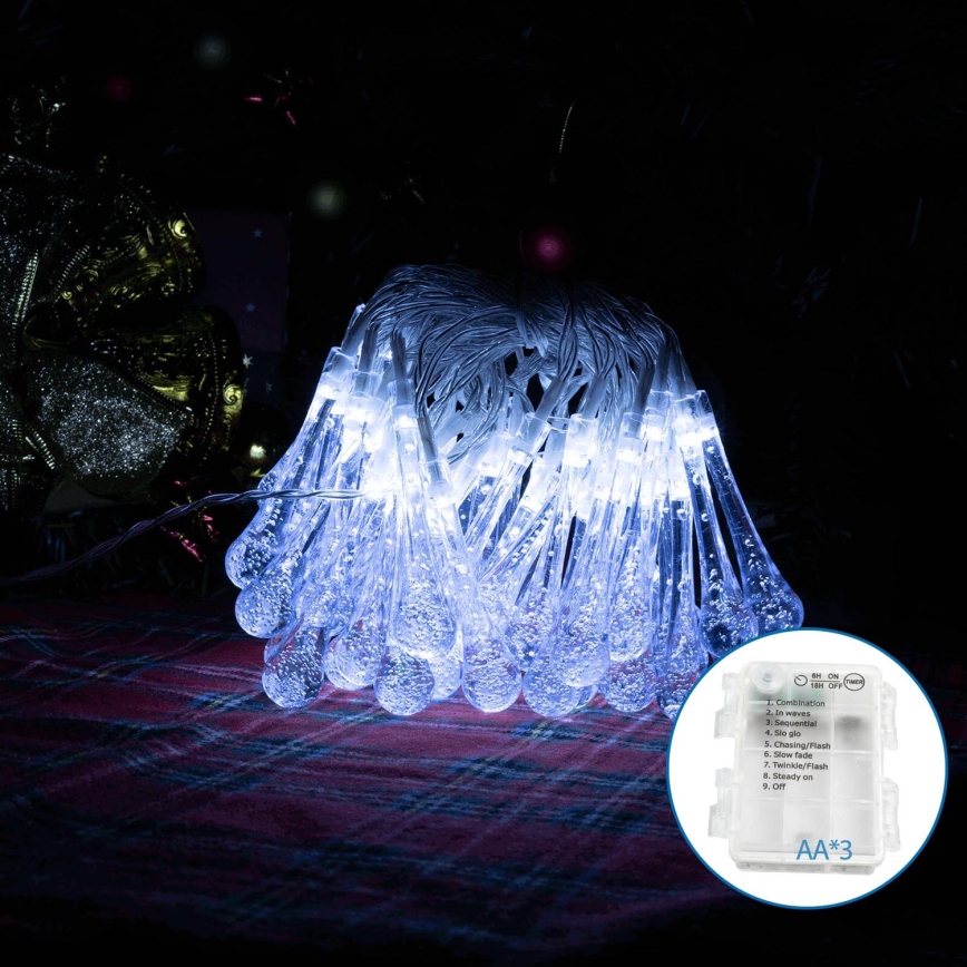 Aigostar - LED Kültéri dekoratív lánc 50xLED/8 funkció/3xAA 5,3m IP44 hideg fehér