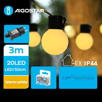 Aigostar - LED kültéri díszfüzér 20xLED/13m IP44 meleg fehér