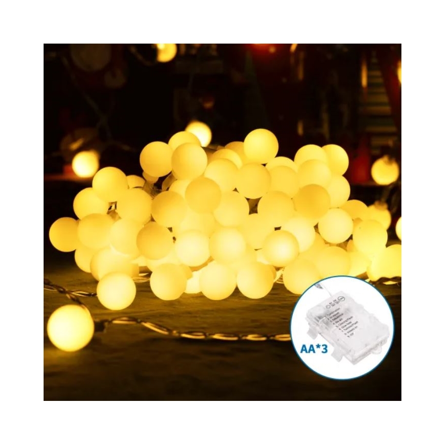 Aigostar - kültéri LED fényfüzér 100xLED/3xAA/8 világítási mód 10,3 m IP44 meleg fehér