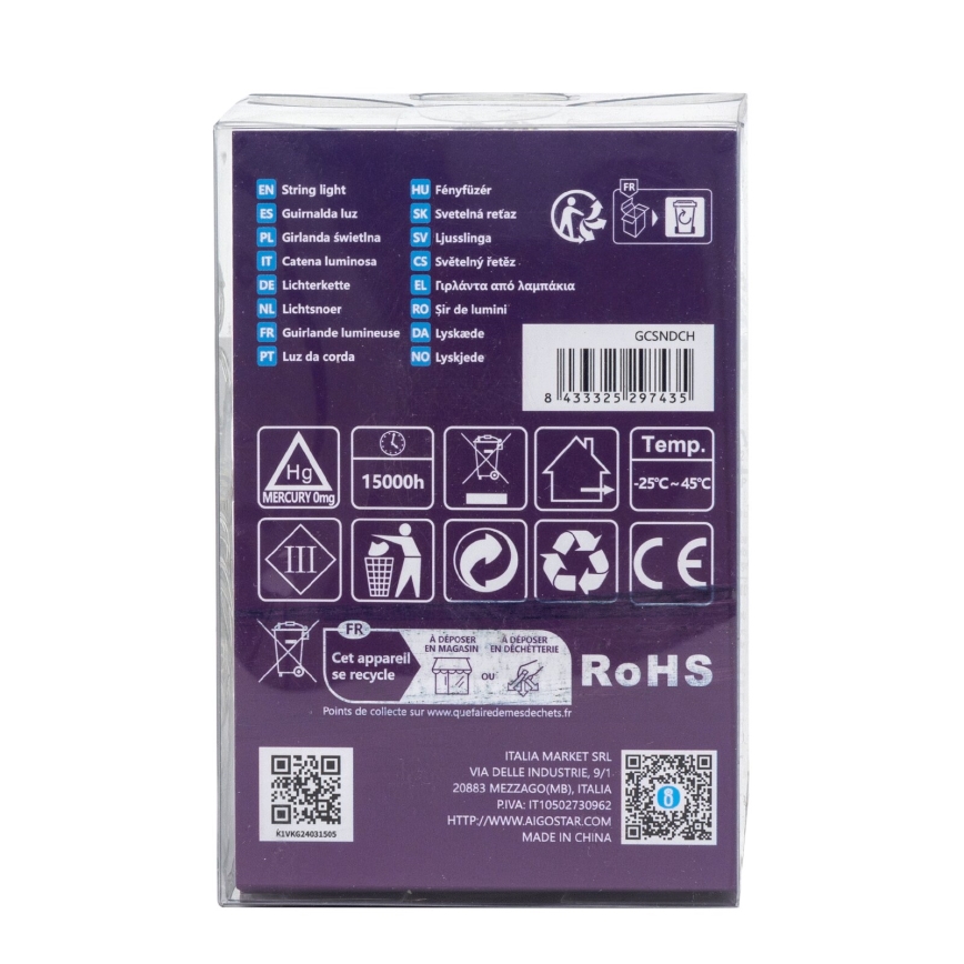 Aigostar - LED kültéri fényfüzér 100xLED/8 funkciós/3xAA 10,3 m IP44 hideg fehér