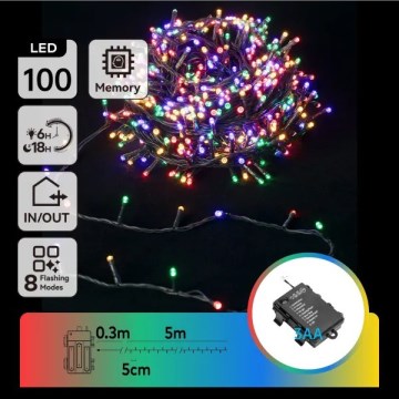 Aigostar - LED Kültéri  fényfüzér 100xLED/8 üzemmód 3xAA 5,3 m IP44 többszínű
