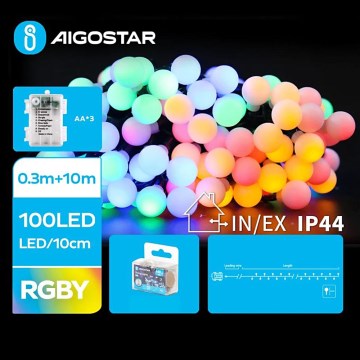Aigostar - LED kültéri fényfüzér 100×LED/3×AA/8 üzemmód 10,3 m IP44 többszínű