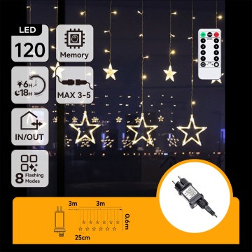 Aigostar - LED kültéri fényfüzér 120 LED / 8 funkcióval 3 x 0,6 m IP44 meleg fehér + távirányító