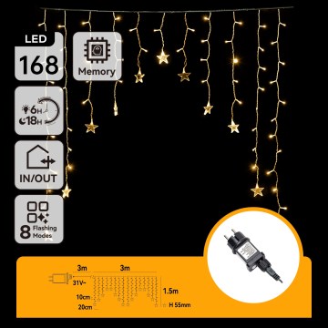 Aigostar - LED kültéri fényfüzér 168xLED/8 funkció 3x1,5m IP44 meleg fehér csillagok