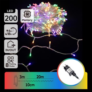 Aigostar - LED kültéri fényfüzér, 200 db LED / 8 funkció, 23 m, IP44, többszínű