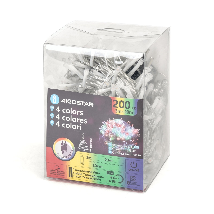 Aigostar - LED kültéri fényfüzér, 200 db LED / 8 funkció, 23 m, IP44, többszínű