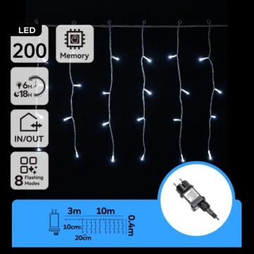 Aigostar - LED kültéri fényfüzér 200xLED/3,6W/230V/8 funkciós 10x0,4m IP44 hideg fehér