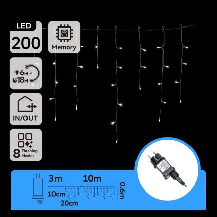 Aigostar - LED kültéri fényfüzér 200xLED/8 funkció 13x0,6m IP44 hideg fehér