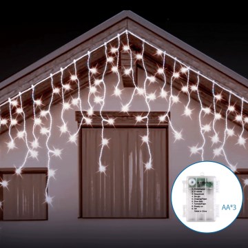 Aigostar - LED kültéri fényfüzér 200xLED/8 funkció 3xAA 13x0,6m IP44 hideg fehér