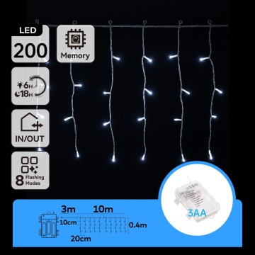 Aigostar - LED kültéri fényfüzér 200xLED/8 világítási mód, 13x0,4m, IP44, hideg fehér
