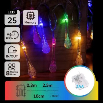 Aigostar - LED kültéri fényfüzér 25xLED/8 világítási mód 3xAA 2,5m IP44 többszínű cseppek
