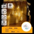 Aigostar - LED kültéri fényfüzér, 25× LED / 8 funkció, 3× AA, 2,5 m, IP44, meleg fehér, csepp alakú