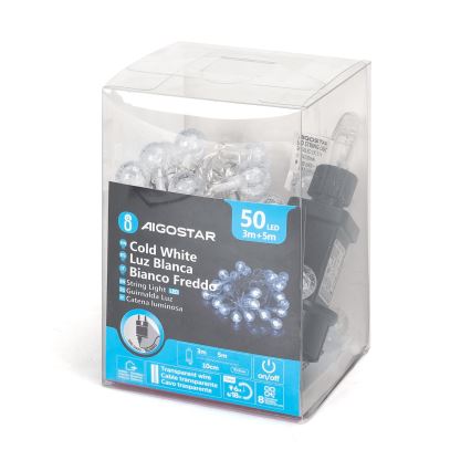 Aigostar - LED kültéri fényfüzér 50 db LED / 8 funkció, 8 m hosszú, IP44, hideg fehér