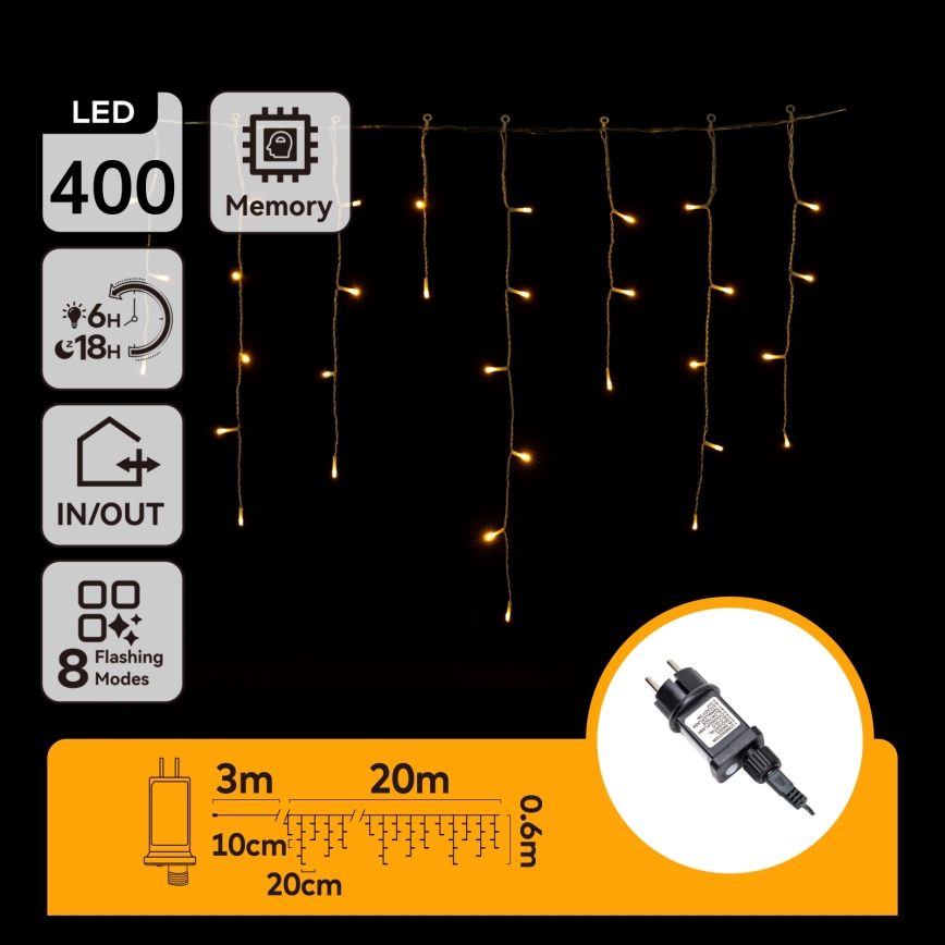 Aigostar - LED kültéri fénylánc 400xLED/8 funkcióval 23x0,6m IP44 meleg fehér