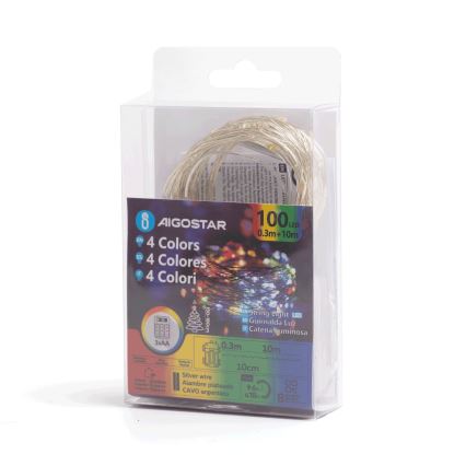 Aigostar - LED kültéri fényfüzér, 100 LED / 8 üzemmód / 3×AA / 10,3 m / IP44 / többszínű